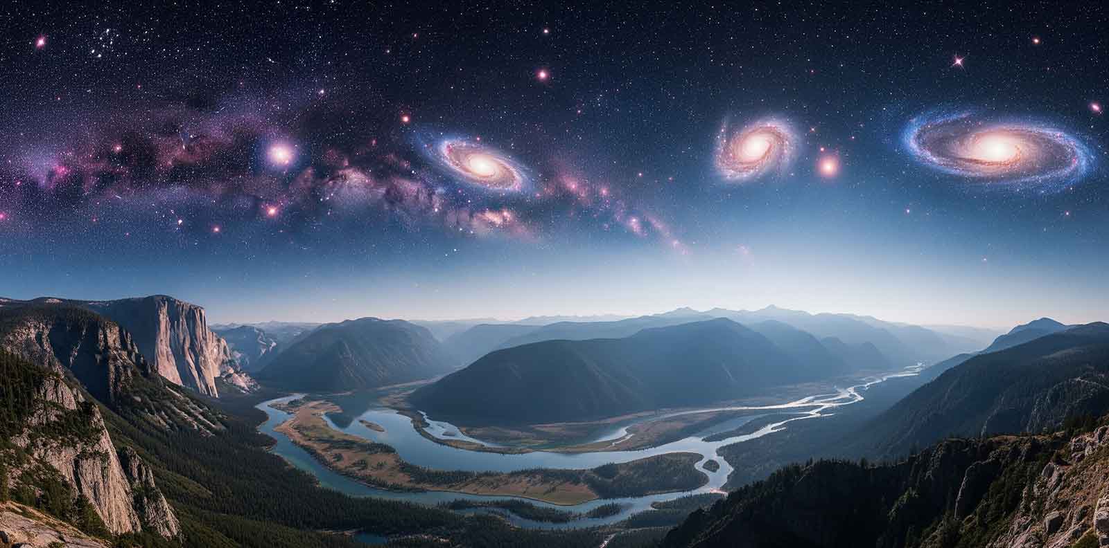 A cosmic landscape, blending earthly elements with celestial phenomena, inviting contemplation on the profound connection between star formation and the complexities of life on Earth (generated image via Gemini).